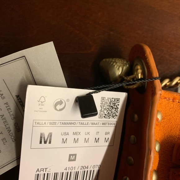 Zara Orange Suede Leather bag with gold chain - Picture 7 of 11